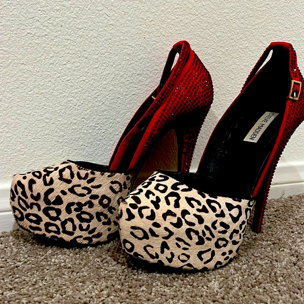 Steve Madden Fur/Jeweled Platform Stilettos Size 11